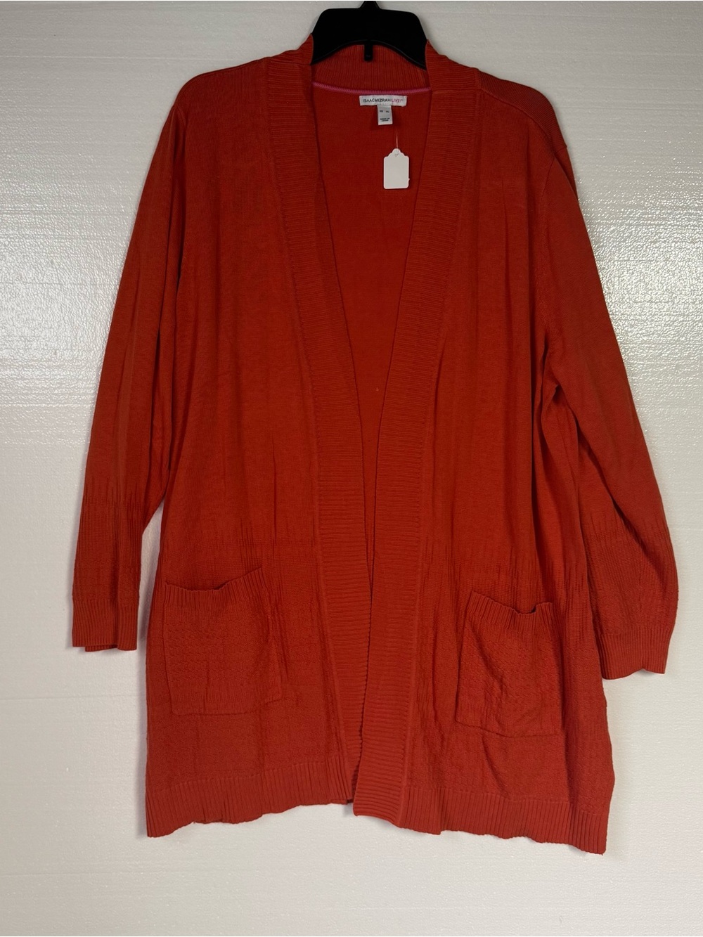 Isaac Mizrahi Live Women XL Orange Open Front Cardigan Sweater Pockets Fall Long